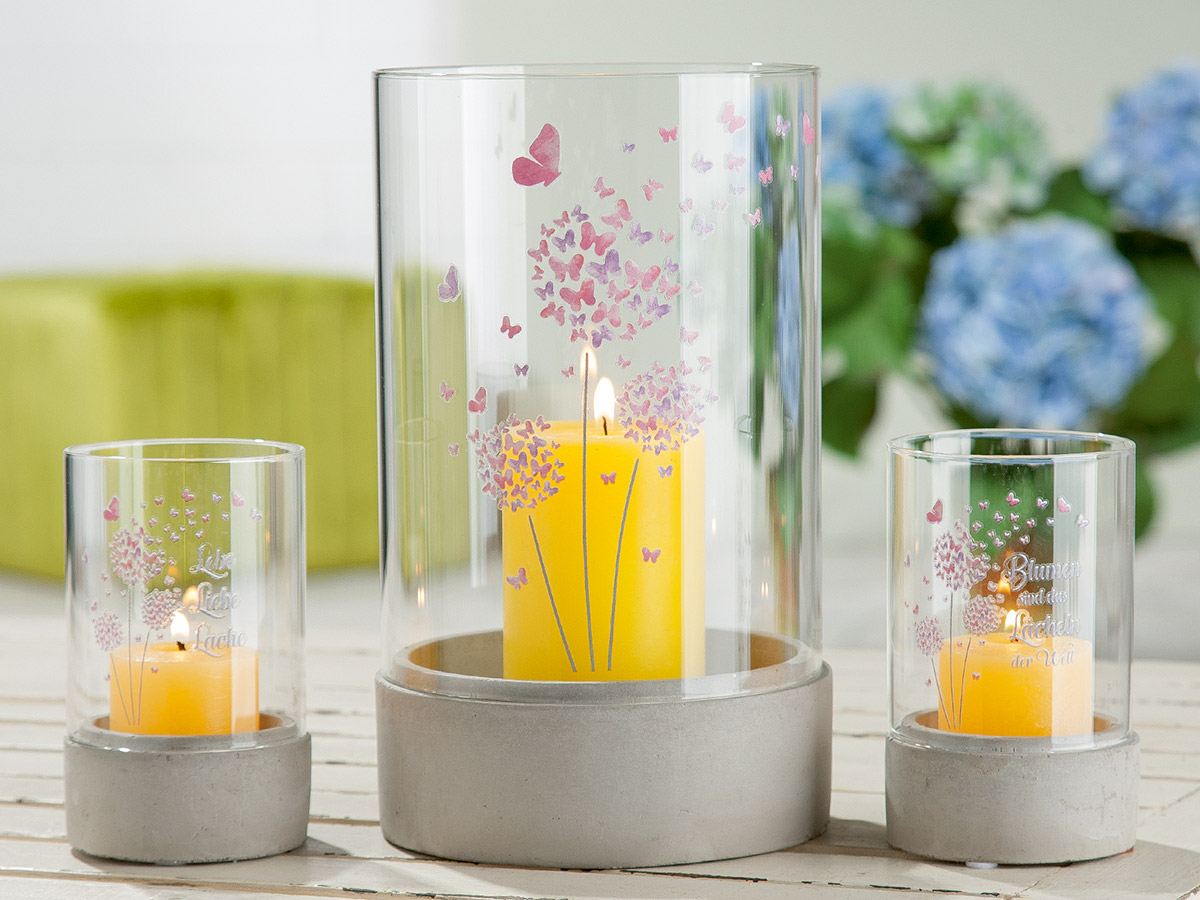 Zement Windlicht &quot;Pusteblume&quot;, Blumen sind das Lächeln der Welt