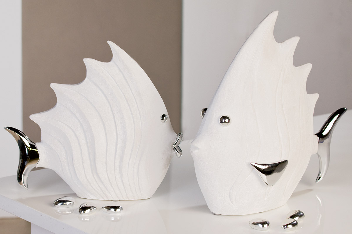 Figur&quot;Fisch&quot;, weiss/silber