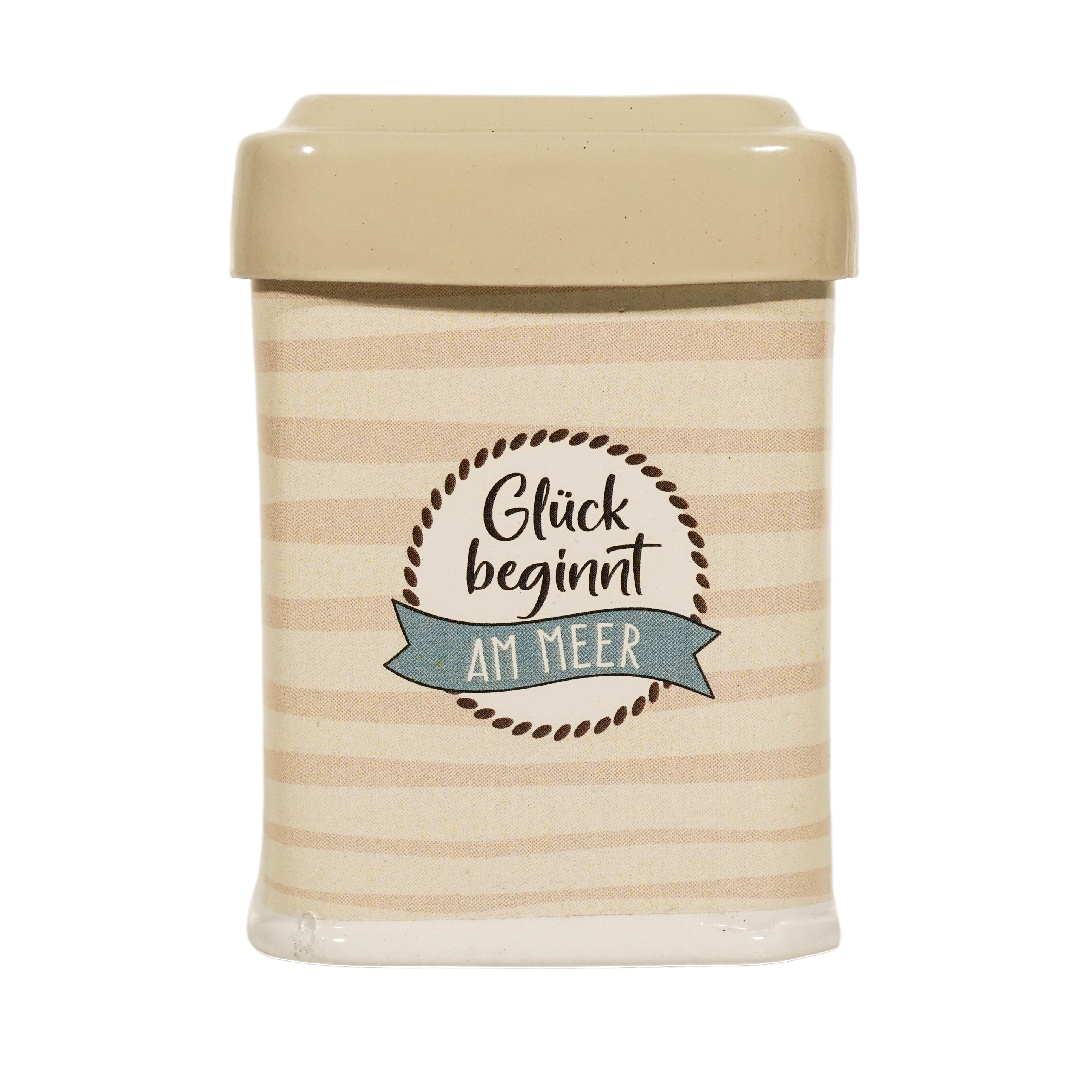 Teedose, für ca. 50g Tee, "Glück beginnt am Meer", gestreift, L. 6 cm, B. 6 cm, H. 8,5 cm
