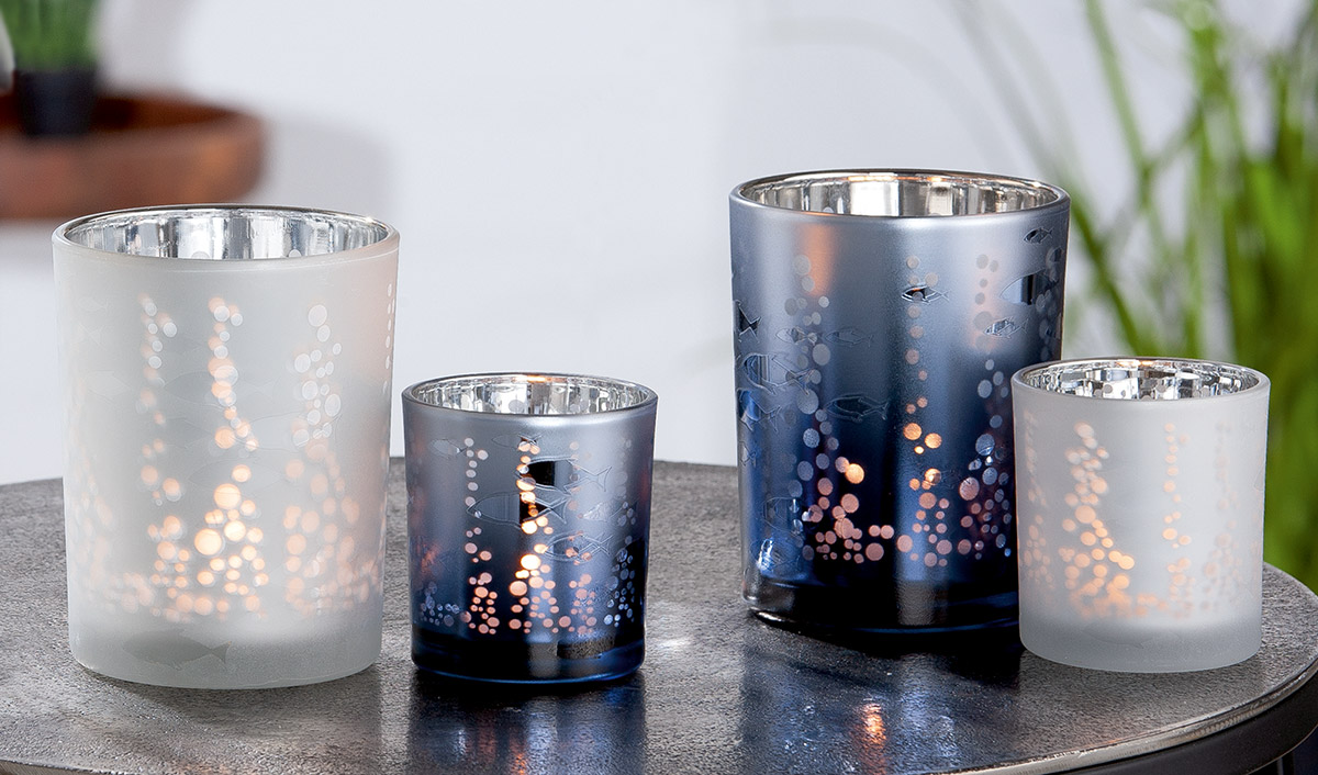 Glas Windlicht &quot;Seaworld&quot;, weiß