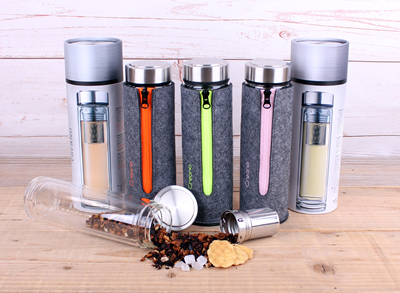 Thermo-Teamaker 400ml mit Fitztasche orange