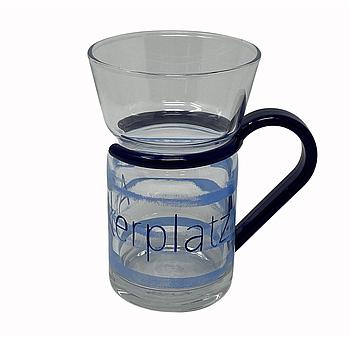 Teeglas Ankerplatz, blauer Griff 12x7.5 cm 