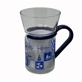 Teeglas Knoten, blauer Griff 12x7.5 cm 