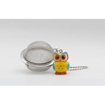 Tee-Ei "Eule" Edelstahl, mit Eulen-Anhänger  Ø 5 cm