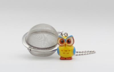 Tee-Ei "Eule" Edelstahl, mit Eulen-Anhänger  Ø 5 cm