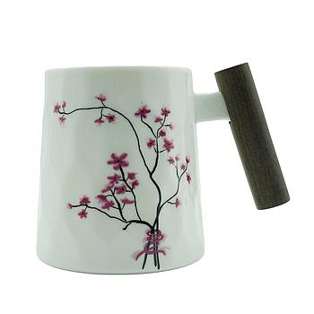 Becher "Cherry Blossom",  Porzellan, mit Holzgriff,  0,4  l