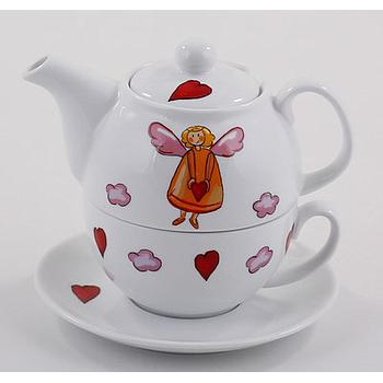 Tea-for-one Set "Schutzengel" Kanne: 0,3 l, Tasse: 0,17 l, Porzellan, 4-teilig, H 14 cm, Ø 5,3 cm