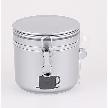 Dose "Antonio", 320 g, silber Kunststoff, rund, mit Aroma-Bügelverschluss mit Portionierlöffel und Sichtfenster H 12,5 cm, Ø 13 cm