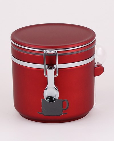 Dose "Antonio", 320 g, rot Kunststoff, rund, mit Aroma-Bügelverschluss mit Portionierlöffel und Sichtfenster H 12,5 cm, Ø 13 cm