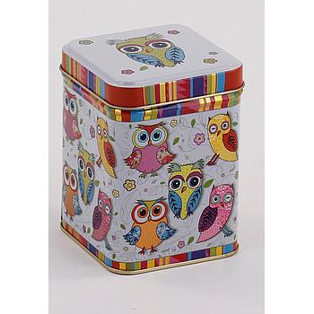 Dose "Eule", 100 g Weißblech, eckig, Stülpdeckel Metallic-Effekt 7,2 x 7,2 x 9,9 cm