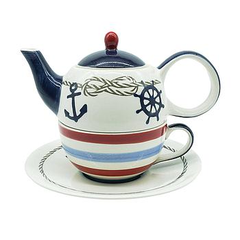 Tea-for-one Set "Silje" Kanne: 0,4 l, Tasse: 0,2 l, Keramik, 4-teilig, Kanne: H 12 cm, Ø 5,5 cm Tasse: H 6 cm, Ø 10 cm