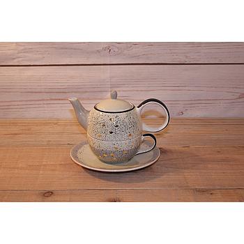 Tea-for-one Set "Sao" Kanne: 0,4 l, Tasse: 0,2 l, Keramik mit Goldauflage, 4-teilig, Kanne: H 12 cm, Ø 5,5 cm Tasse: H 6 cm, Ø 10 cm