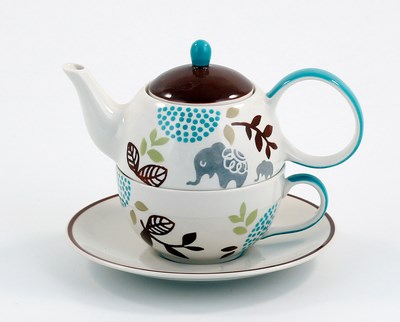 Tea-for-one Set &quot;Ole&quot; Kanne: 0,4 l, Tasse: 0,2 l, Keramik, 4-teilig, Kanne: H 12 cm, Ø 5,5 cm Tasse: H 6 cm, Ø 10 cm