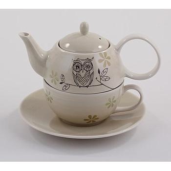 Tea-for-one Set "Lutz" Kanne: 0,4 l, Tasse: 0,2 l, Keramik, 4-teilig, Kanne: H 12 cm, Ø 5,5 cm Tasse: H 6 cm, Ø 10 cm