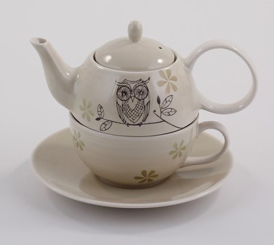 Tea-for-one Set &quot;Lutz&quot; Kanne: 0,4 l, Tasse: 0,2 l, Keramik, 4-teilig, Kanne: H 12 cm, Ø 5,5 cm Tasse: H 6 cm, Ø 10 cm