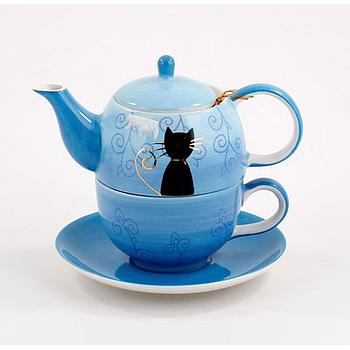 Tea-for-one Set "Filou" Kanne: 0,4 l, Tasse: 0,2 l, Keramik mit Goldauflage, 4-teilig, Kanne: H 11,5 cm, Ø 5,5 cm Tasse: H 8 cm