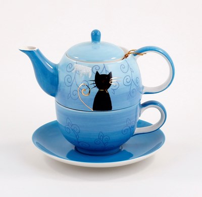 Tea-for-one Set &quot;Filou&quot; Kanne: 0,4 l, Tasse: 0,2 l, Keramik mit Goldauflage, 4-teilig, Kanne: H 11,5 cm, Ø 5,5 cm Tasse: H 8 cm