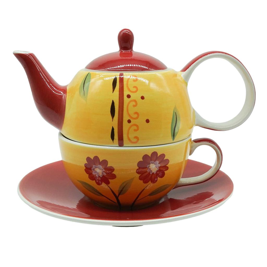 Tea-for-one Set  "Danja" Kanne: 0,4 l, Tasse: 0,2 l, Keramik, 4-teilig, Kanne: H 12 cm, Ø 5,5 cm Tasse: H 6 cm, Ø 10 cm
