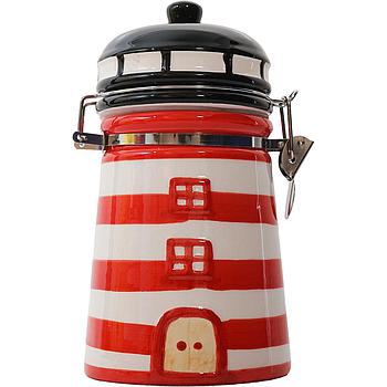Keramik-Leuchtturmvorratsdose ca. 18.5x9.8cm rot/weiß 250g
