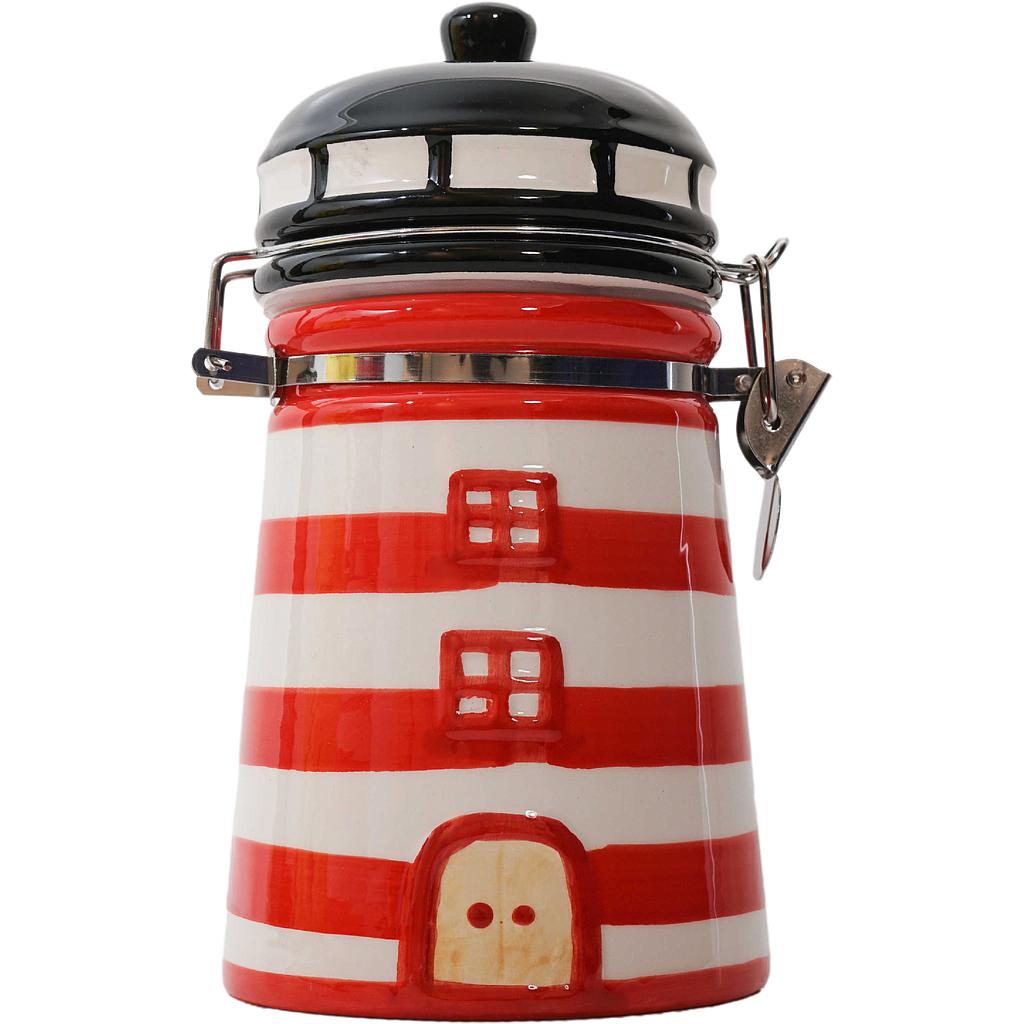 Keramik-Leuchtturmvorratsdose ca. 18.5x9.8cm rot/weiß 250g
