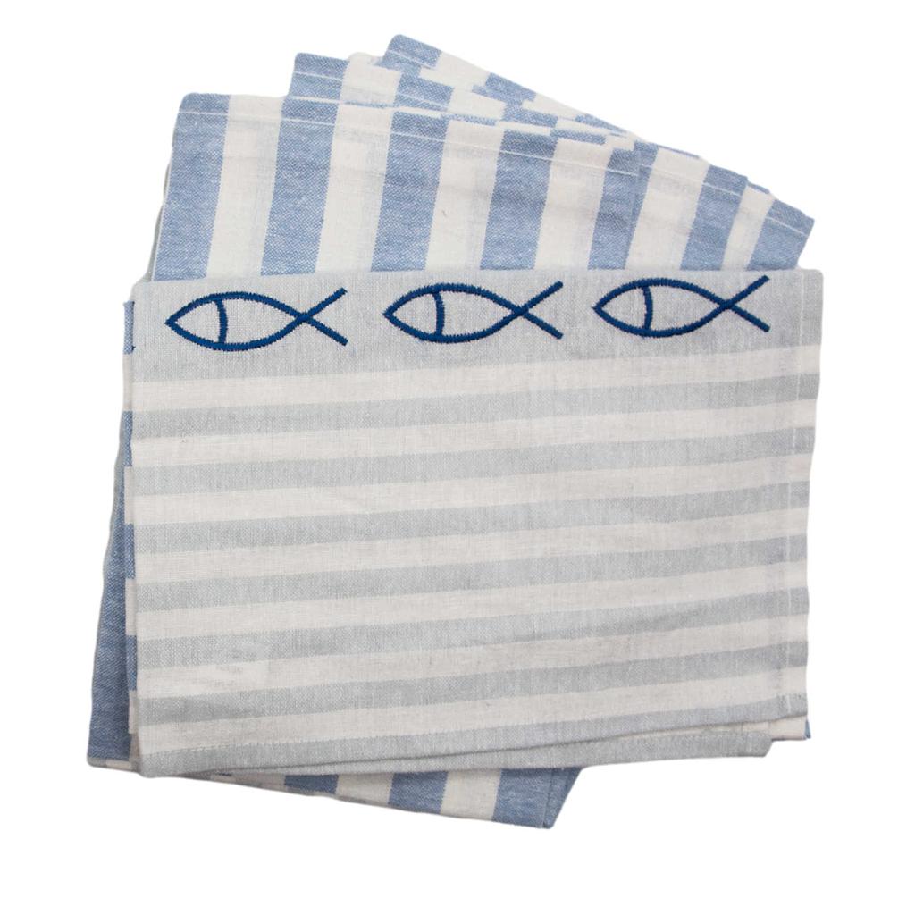 Geschirrhandtuch Halbleinen &quot;Fische&quot; 50x70 cm