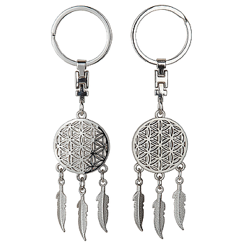 Schlüsselanhänger, Lebensblumenmotiv, Metall, silberfarben, 