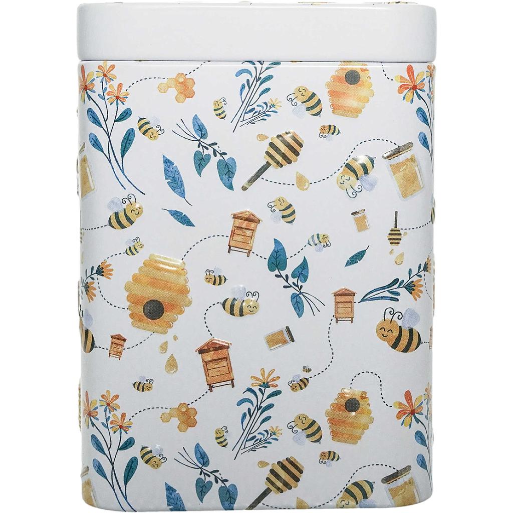 Dose "Carla", 100 g Weißblech, eckig, Stülpdeckel matt, geprägt 7,3 x 7,3 x 10 cm