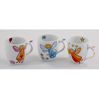 Becher "Schutzengel" 0,35 l, Porzellan, 3-fach sortiert, H 10,5 cm, Ø 8,8 cm