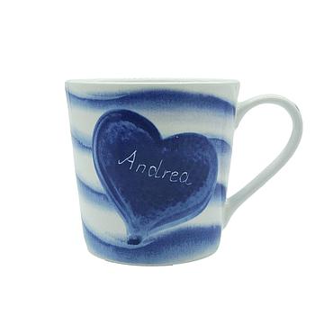 Gravurbecher Herz blau fine bone china 300 ml