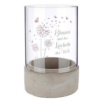 Zement Windlicht "Pusteblume", Blumen sind das Lächeln der Welt