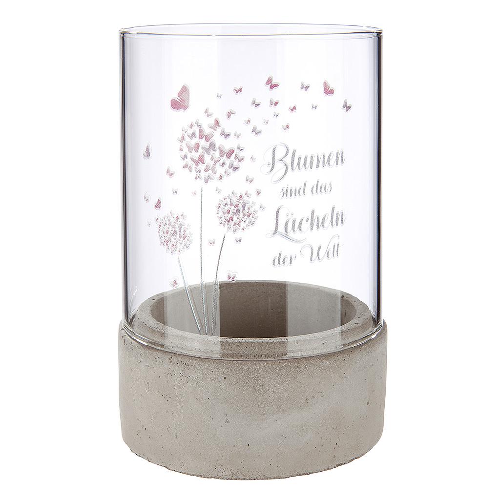 Zement Windlicht "Pusteblume", Blumen sind das Lächeln der Welt