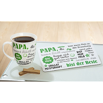 Brettchen, rechteckig, "Papa, du bist der Beste", Spruch, Resopal, weiß, VE 6, L. 15 cm, B. 24 cm