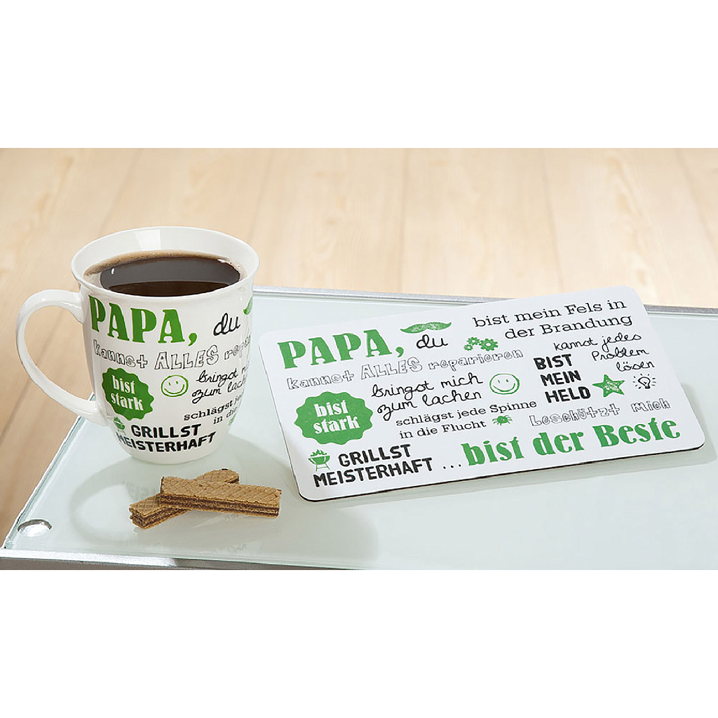 Brettchen, rechteckig, "Papa, du bist der Beste", Spruch, Resopal, weiß, VE 6, L. 15 cm, B. 24 cm