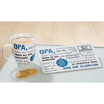 Brettchen, rechteckig, "Opa, bei dir sind wir... ", Spruch, Resopal, weiß, VE 6, L. 15 cm, B. 24 cm