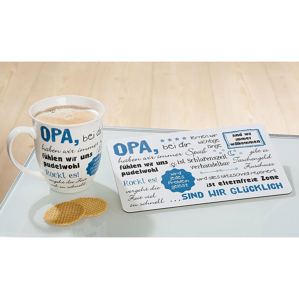 Brettchen, rechteckig, &quot;Opa, bei dir sind wir... &quot;, Spruch, Resopal, weiß, VE 6, L. 15 cm, B. 24 cm