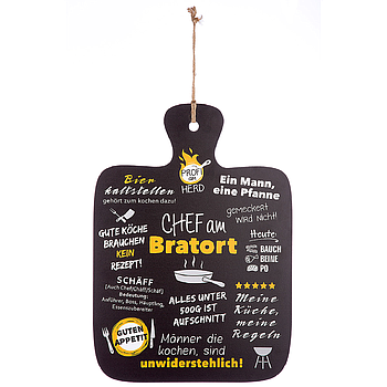 Schild "Chef am Bratort" dunkelbraun/weiß/orange