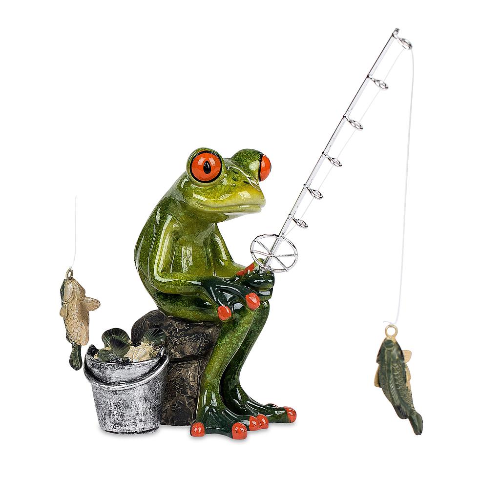 Frosch Angler sitzend auf einem Poller