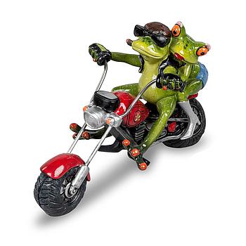 Froschpaar auf rotem Motorrad