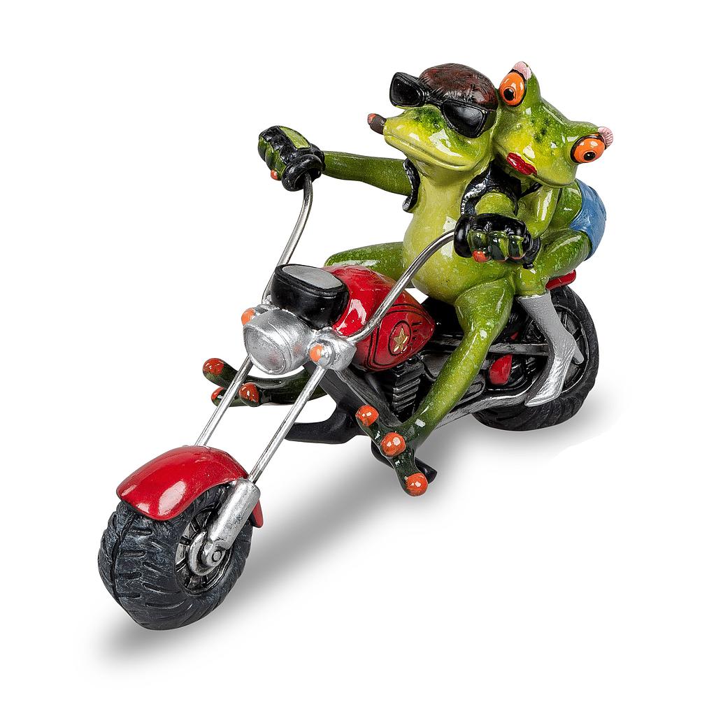 Froschpaar auf rotem Motorrad