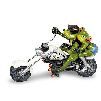 Froschpaar auf weißem Motorrad