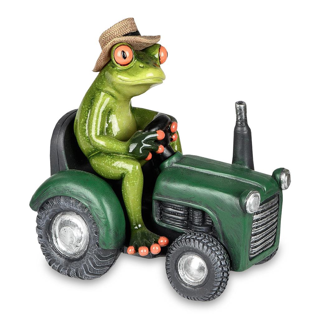Frosch auf grünem Traktor