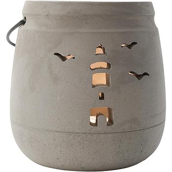 Beton Windlichter Leuchtturm/Möwen 12 cm/h grau