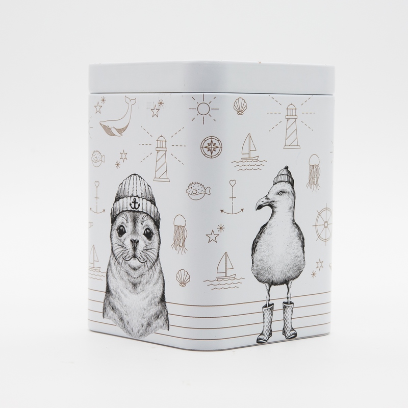 Dose &quot;Jore &amp; Ville&quot;, 100 g Weißblech, eckig, Stülpdeckel matt 7,3 x 7,3 x 10 cm