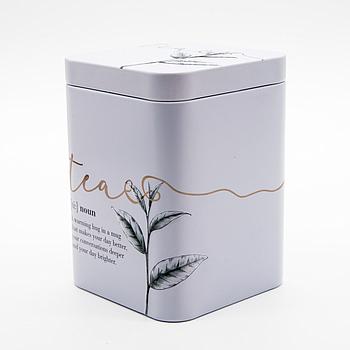 Dose "Iva", 100 g Weißblech, eckig, Stülpdeckel matt, geprägt 7,3 x 7,3 x 10 cm