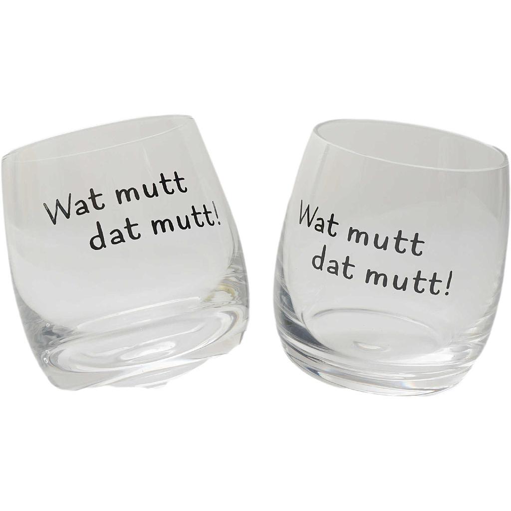 Wobbling Glass &quot;Wat mutt dat Mutt&quot; ca. 200 ml 2er-Set