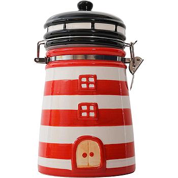 Keramik-Leuchtturmvorratsdose ca. 21.5x11cm rot/weiß 500g
