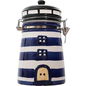 Keramik-Leuchtturmvorratsdose ca. 21.5x11cm blau/weiß 500g