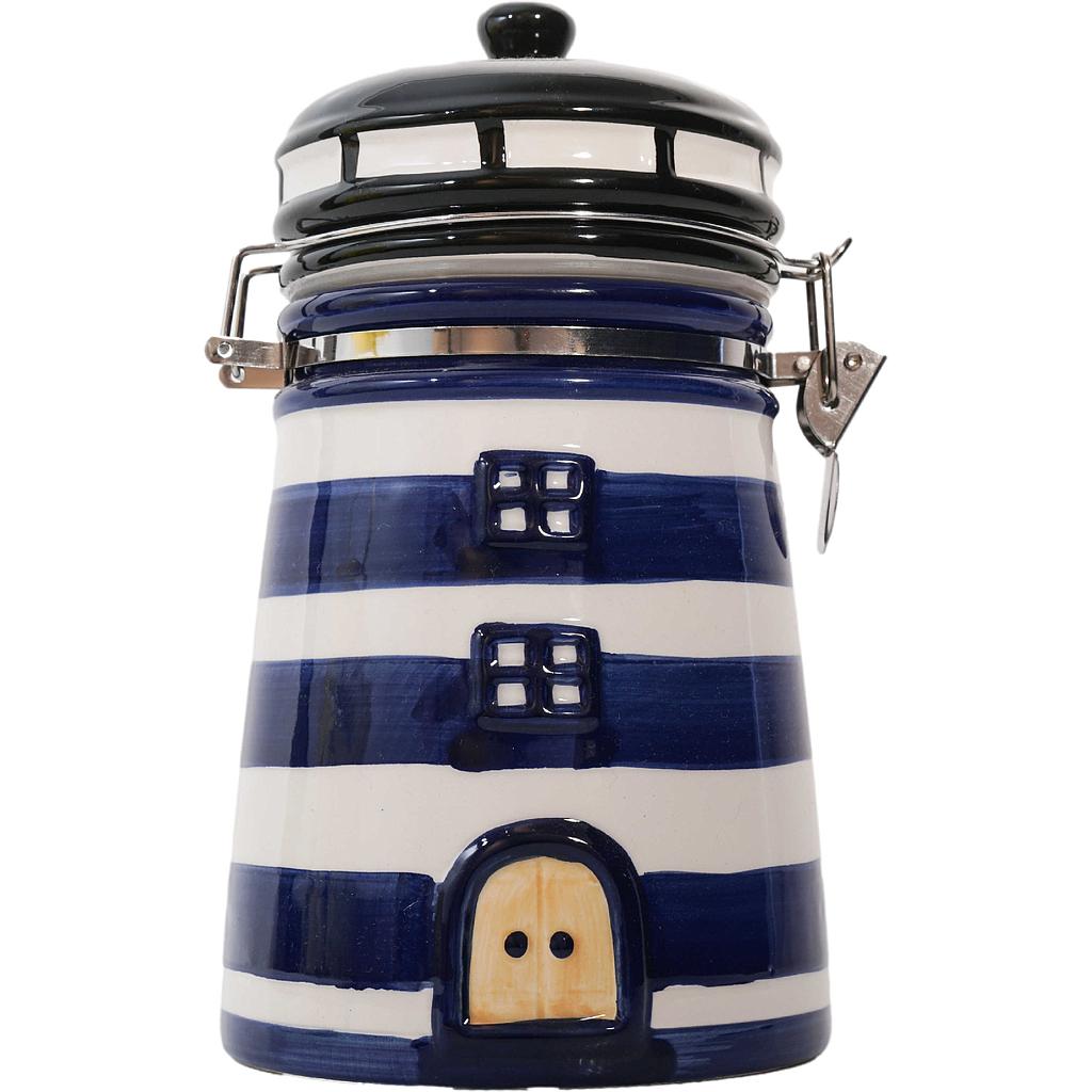 Keramik-Leuchtturmvorratsdose ca. 21.5x11cm blau/weiß 500g