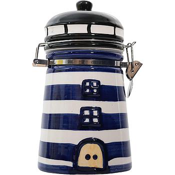 Keramik-Leuchtturmvorratsdose ca. 18.5x9.8cm blau/weiß 250g