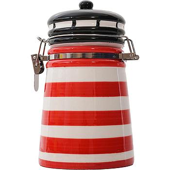 Keramik-Leuchtturmvorratsdose ca. 13x8,5cm rot/weiß 125g